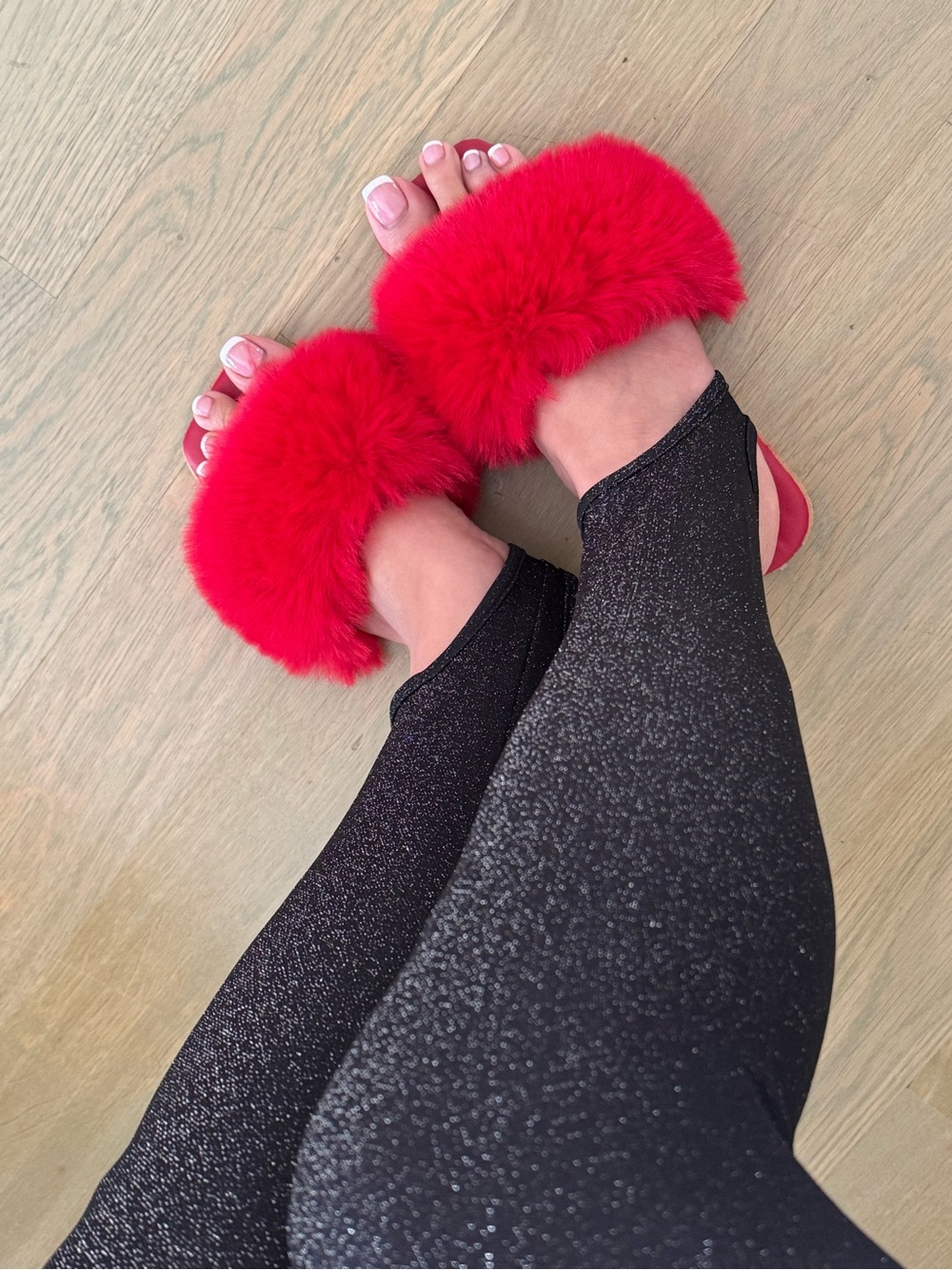 Red Fuzzy Slide Sandals